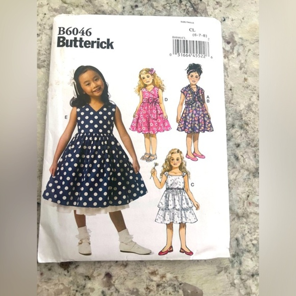 Butterick‎ B 6046 girls dresses size 6–8 new uncut pattern